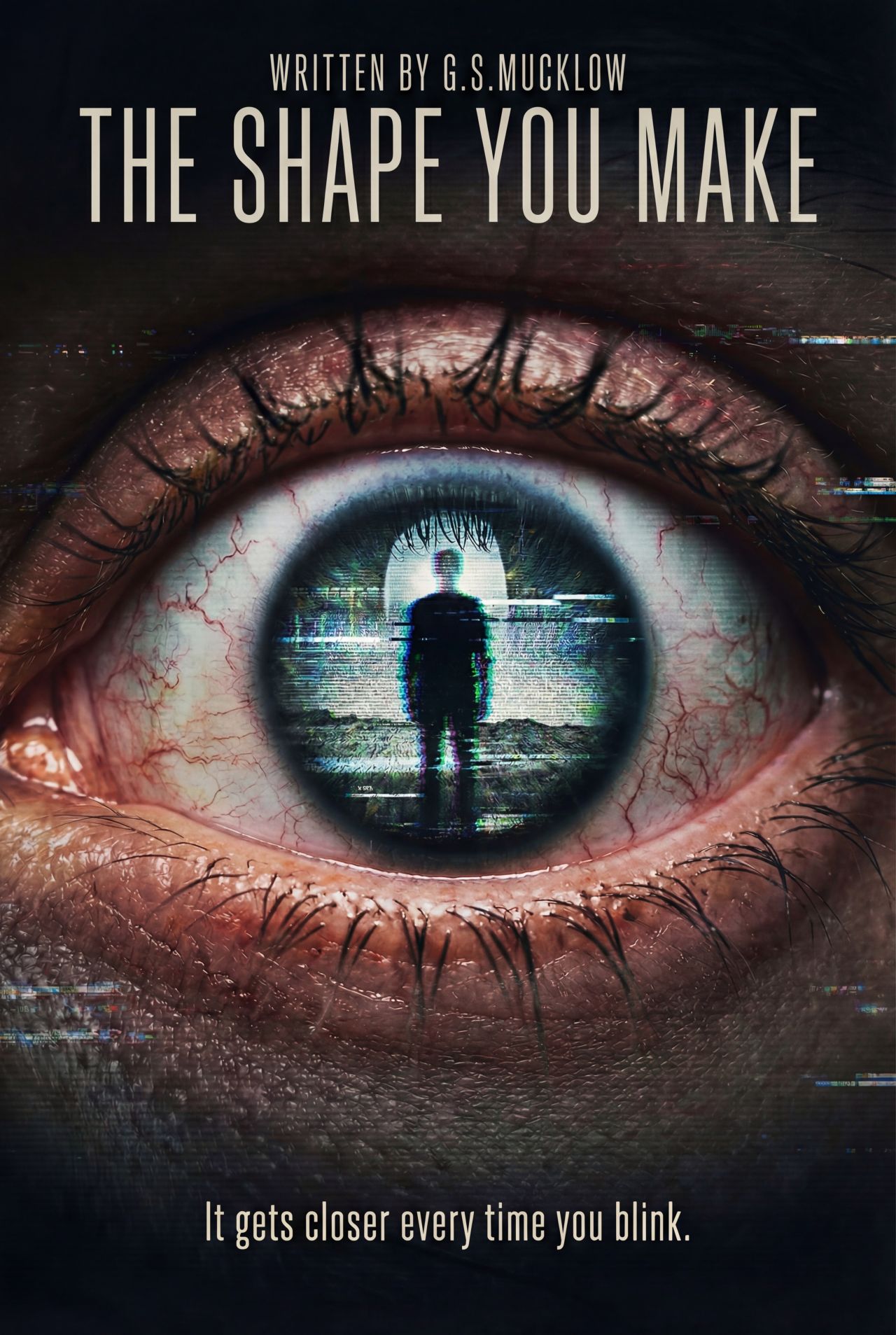 The Shape You Make key art: a bloodshot eye with a figure reflected in the iris.